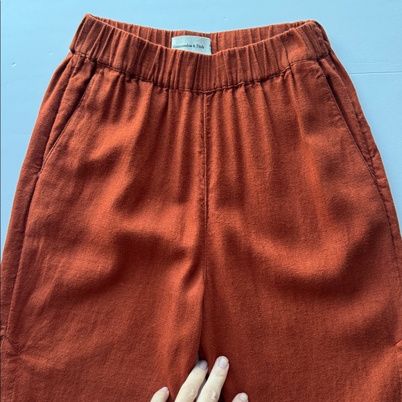 Abercrombie & Fitch Wide Leg Linen-Blend Dark Red Elastic Waist Pants Size XXS - Picture 7 of 16